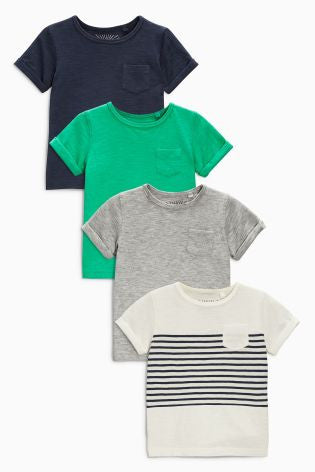 Confezione da quattro T-shirt a righe/grigio/verde/blu navy